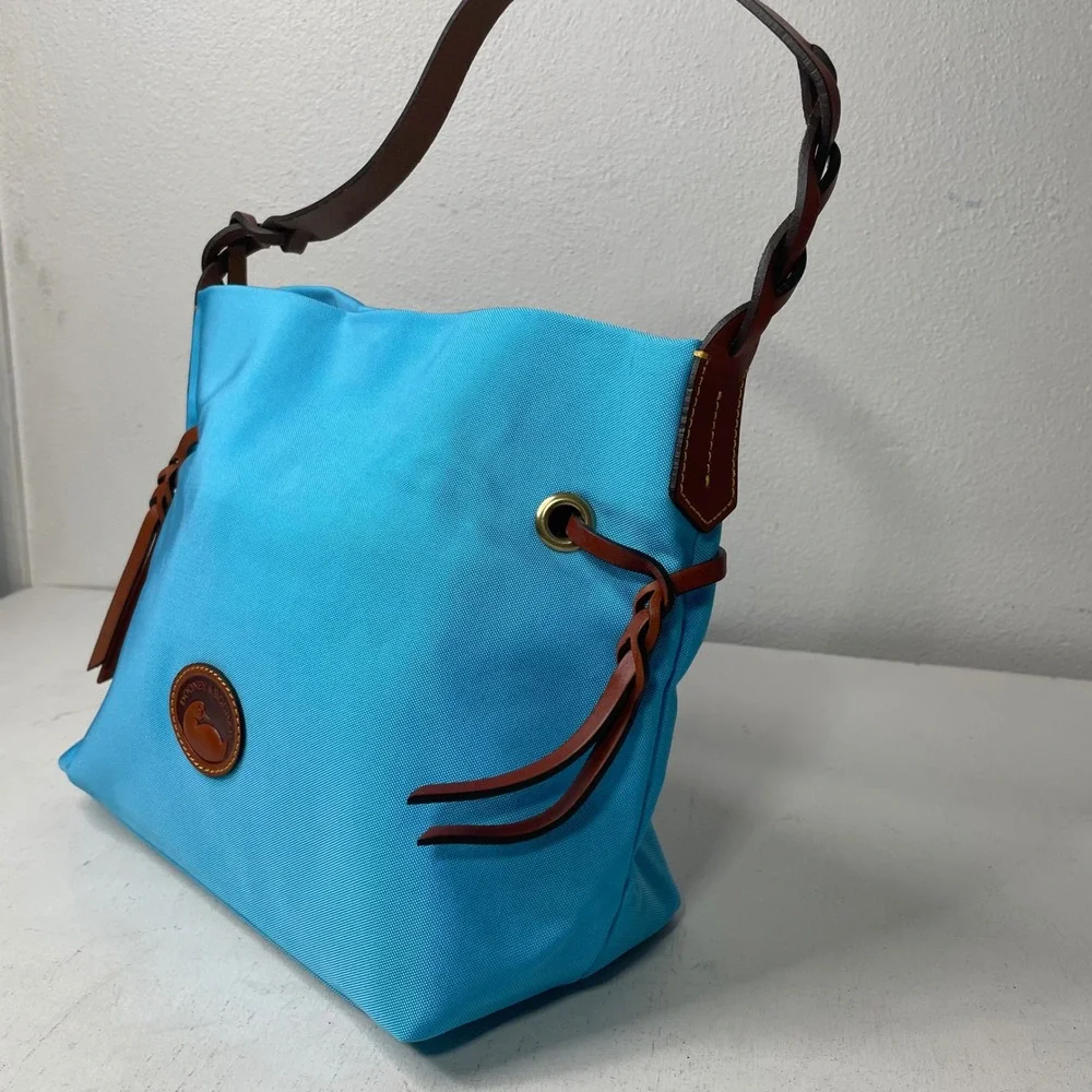 NWOT Dooney & Bourke Sky Blue Hobo Shoulder Bag Nylon Purse Leather Trim Preppy